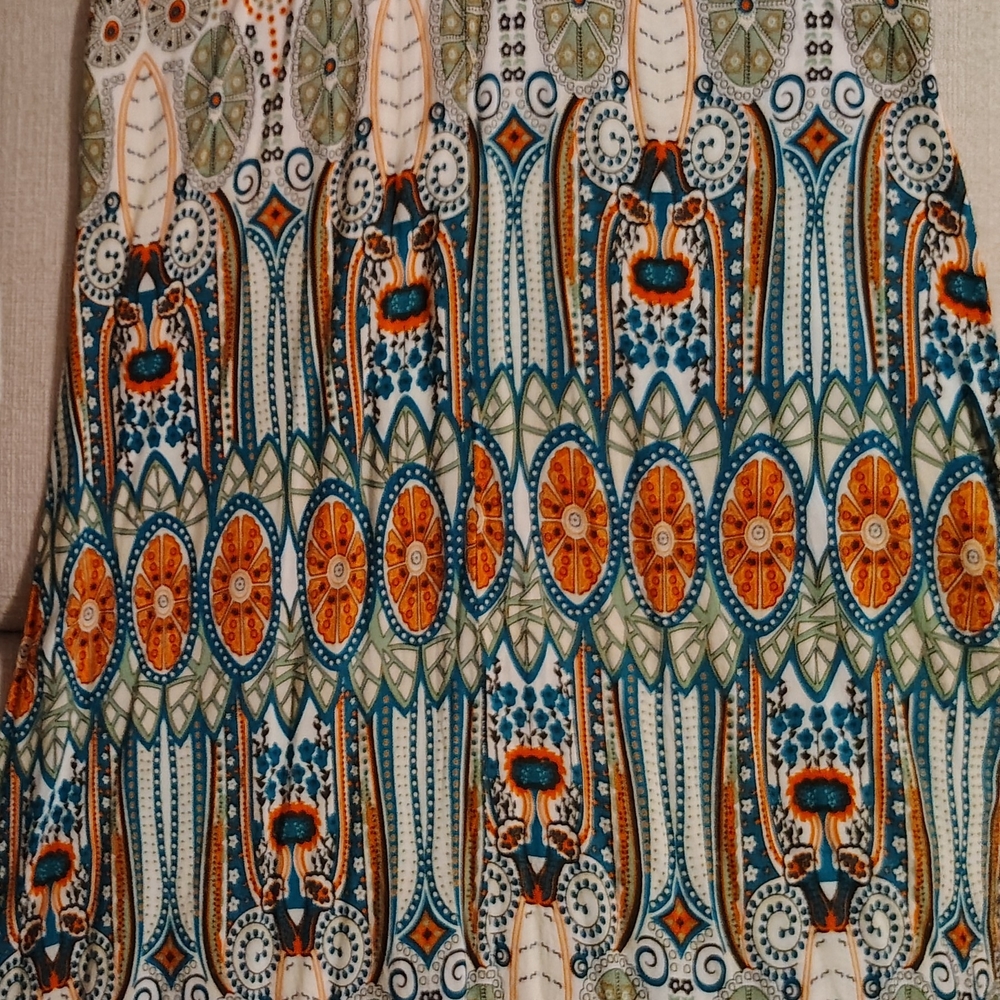 Orange and Blue Pleated A-Line Midi Coverup